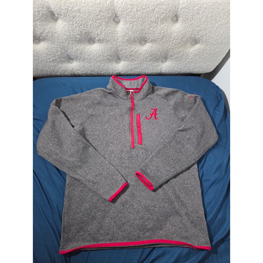 Columbia Alabama Crimson Tide Mens Large Quarter Zip Fleece Pullover Grey Red